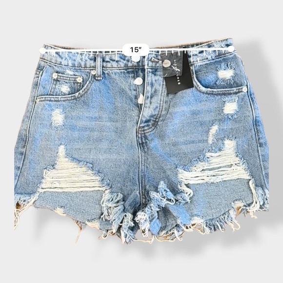 Signature‎ 8 NWT high rise distressed Jean shorts Size L - Picture 3 of 6